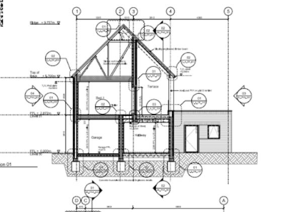 Architectural cross-section drawing showing loft extension and canopy levels
